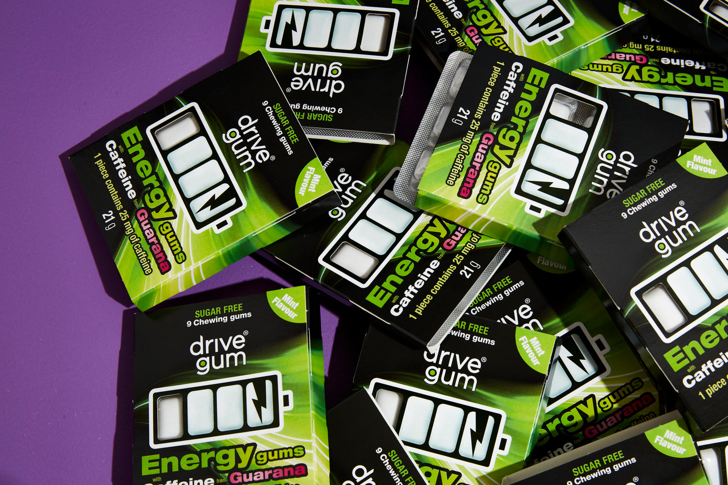 Pile of caffeinated energy chewing gum